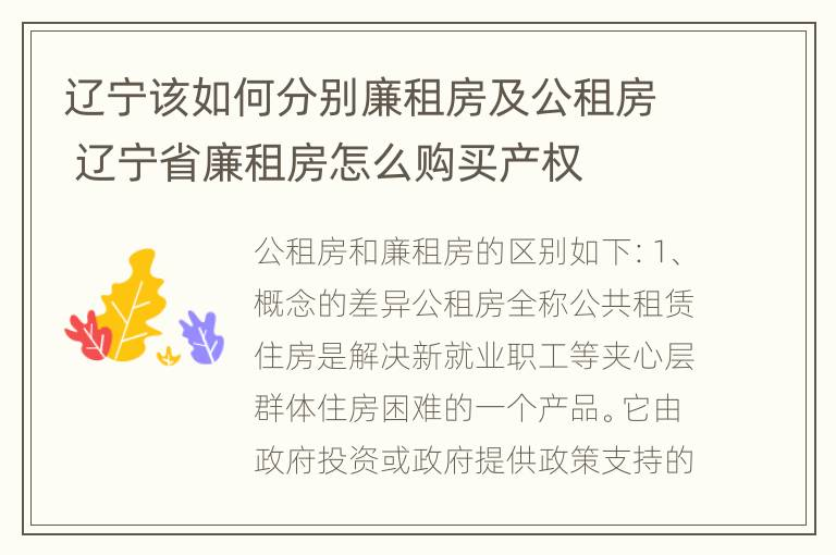 辽宁该如何分别廉租房及公租房 辽宁省廉租房怎么购买产权